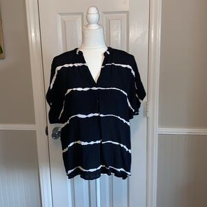 Lovestich black with white sheer pull over short sleeve top.  Size small